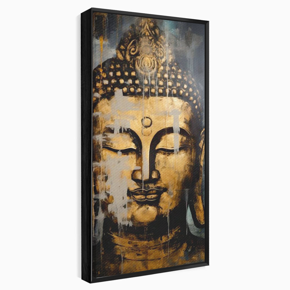 Tablou canvas cu tablou canvas cu chipul lui buddha, in rama de aluminiu negru
